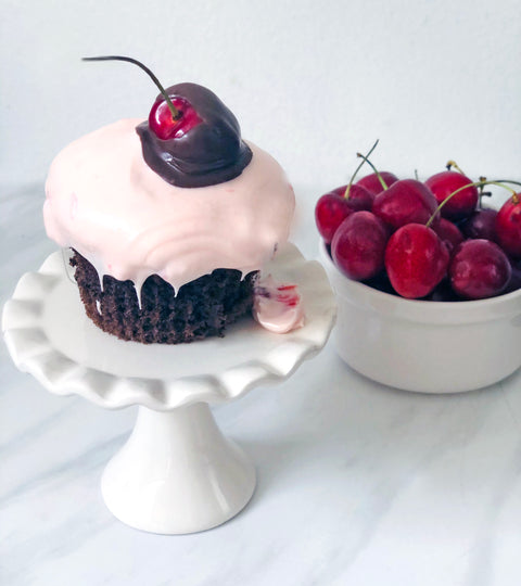 Chocolate Cherry Coffee Cupcakes featuring Barnie’s Sweetheart Blend Coffee